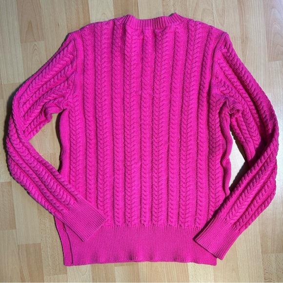 10 Crosby Derek Lam Hot Pink Cable Knit Sweater Thick Cotton Blend Med - Picture 7 of 10